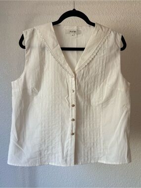 White Sleeveless Pintuck Cotton Blouse